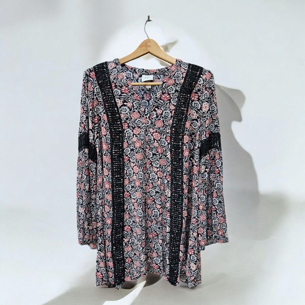 Knox Rose Floral Boho Hippie Mini Dress Womans L Embroidered Bell Whimsygoth - Picture 2 of 8